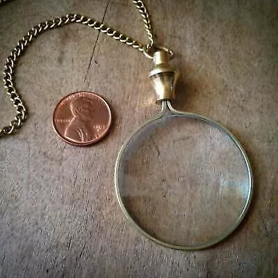 Shiny Gold Monocle Magnifying Glass Necklace - Shiny Brass/Bronze • £13.09