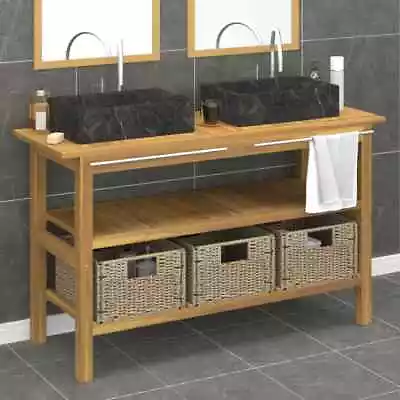 VidaXL Bathroom Vanity Cabinet With Black Marble Sinks Solid Wood Teak SP • $1065.75