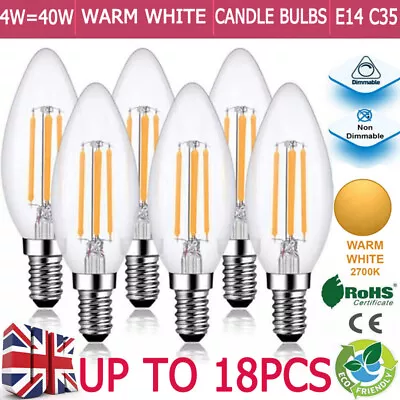 E14 LED Dimmable Candle Light Bulbs Filament SES Screw Lamp 4W=40W Warm White UK • £9.45