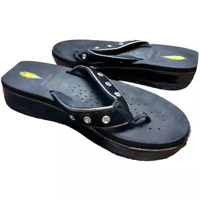 Volatile Black Rhinestone Platform Flip Flops Women's Size 8 • $22