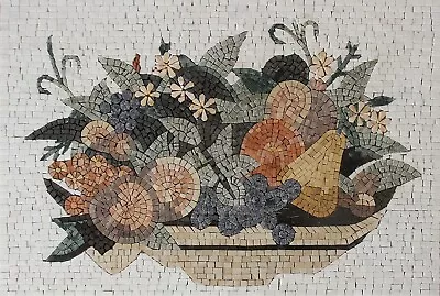 Marble Mosaic Kitchen Backsplash Fruit Bowl Mural Wall Art Tiles • $328