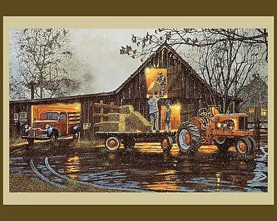 Last Chore Of The Day Panel Cotton Quilt Fabric Tractor Barn Farm 36 X 44 • $7.99