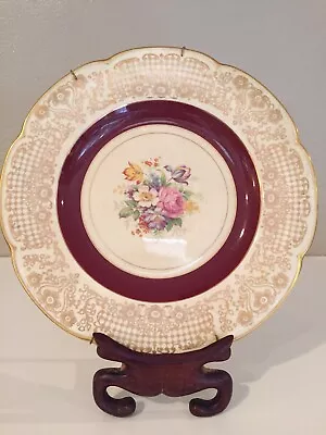 Vintage England Ivory Ware Buckingham Burgundy Cranberry Dinner Plate 1940s • $6.99