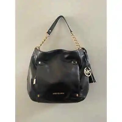 Michael Kors Tote Black Leather Gold Chain Devon Large Shoulder Bag Purse • $114