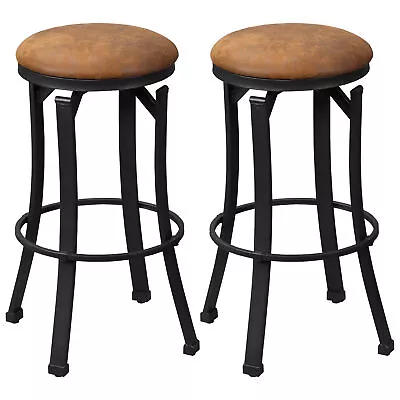 HOMCOM Bar Stools Set Of 2 Microfiber Cloth Bar Chairs W/ Steel Legs Brown • £59.99