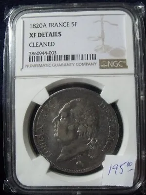 Ngc Xf Details 1820-a Paris France Silver 5 Francs Louis Xviii  Ships For Free • $173.55
