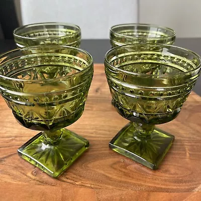 Set Of 4 Green Vintage Glass Goblets -4 Oz  • $18.95