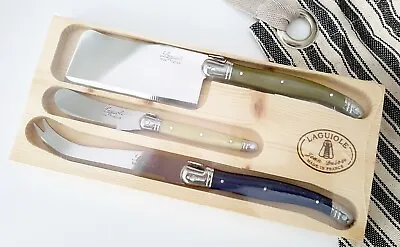 Laguiole Cheese & Butter Knife 3 Piece Olive Green Ivory Blue  • £39