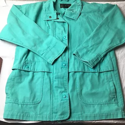 EDDIE BAUER Denim Jean Jacket Coat Mint Green Full Zip Buttons Womens Sz Medium • $25.93
