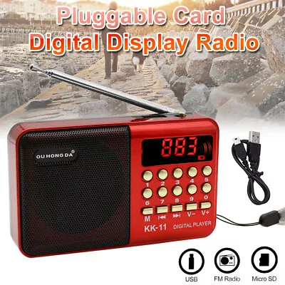FM Mini Radio Digital LCD Speaker MP3 Music Player AUX USB TF With LED Light USA • $11.99