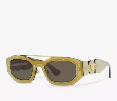 Versace VE2235 Biggie Sunglasses High Bridge Fit Transparent Brown Mirror  Gold • $190