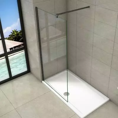 Bathroom Walk In Wet Room Black Shower Enclosure Screen Cubicle Glass Panel Tray • £109