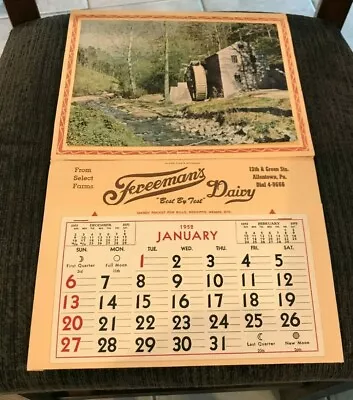 Vintage 1952 Freeman's Dairy Milk Calendar Sign Freeman Dairy Allentown Pa • $29.99