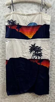 Vintage Shoreline Hawaii Women’s Large L Surf Sunset Sleeveless Dress Blue White • $39.99