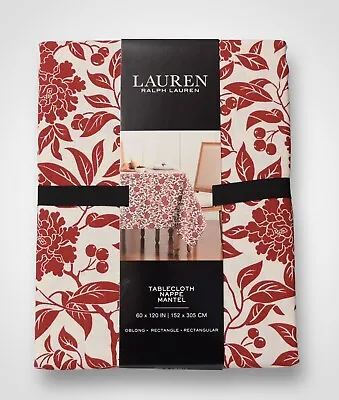 Ralph Lauren Tablecloth White/Red Floral Christmas 60  X 120  152cm X 305cm • £29.99