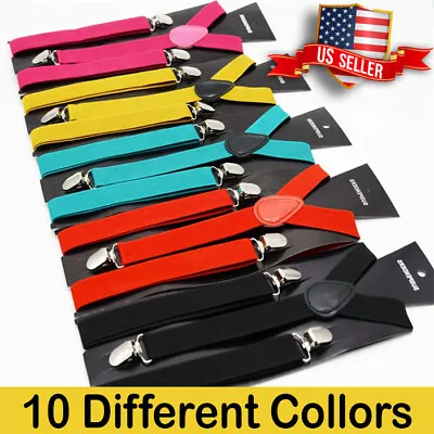 Men Women Suspenders - Unis Clip-on Suspender Adjustable - Elastic  Black - Y   • $6.75