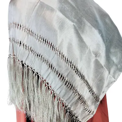 Mexican Rebozo Silver Wrap Table Runner Shawl From Mexico Rebozo Articela Silk • $29.90