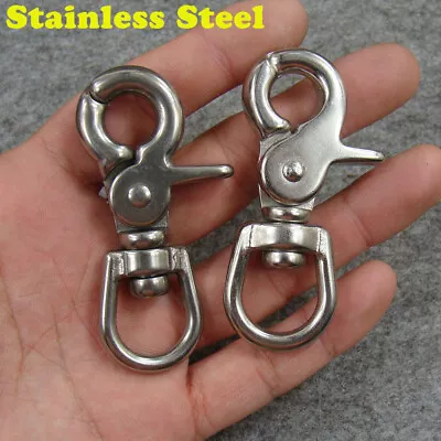 Stainless Steel Swivel Eye Snap Hooks Lobster Clasps Keyrings Bag Trigger Clips • £5.99