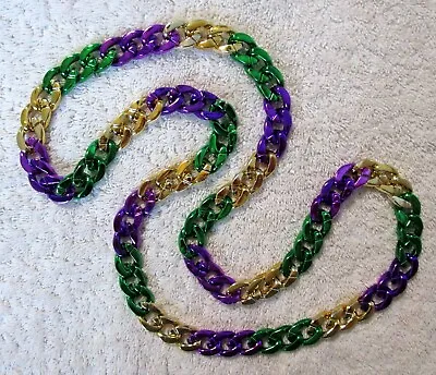 Festive   Purple-green-gold Chain Links  Mardi Gras Sectional Necklace (b271) • $5.50