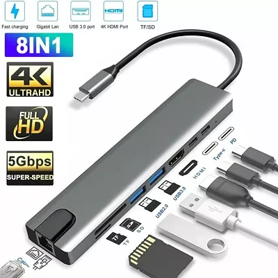 8in1 USB C Hub Ethernet Multiport Type C Adapter For MacBook Pro/Air IPad Laptop • $24.96