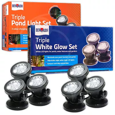 Bermuda LED Fish Pond Lighting Triple Set Multicolour White Submersible Garden • £37.95