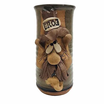 Ugly Funny Face Stoneware Art Pottery Grog Mug Handmade Mahon 8.5” Beer Signed • $18