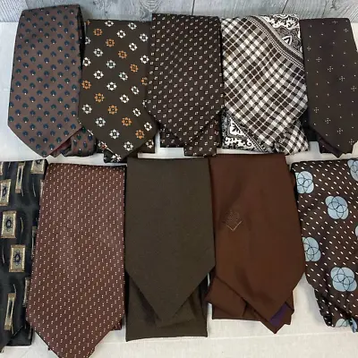 Lot Of 10 Brown White Vintage & Modern Career Silk Polyester Necktie Ties • $30