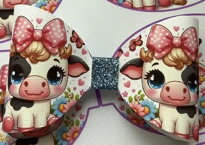 Cute Cow 4 Inch Printed Canvas Fabric Bow Loops To Make Hair Bows • £1.65