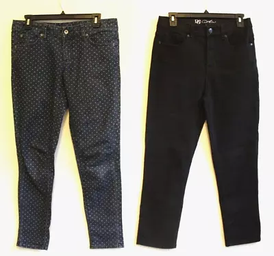 Lot Of 2: MERONA & DG2 Denim Pants Skinny Polka Dot Blue & Black Womens Size 6 • $10.99