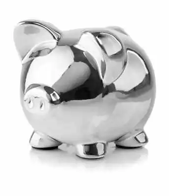 £11.99 • Buy Silver Ceramic Pig Piggy Children Bank Saving Coin Money Box Kids Gifts 