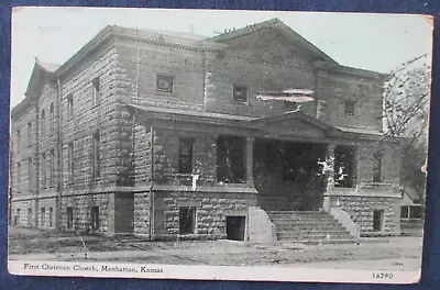 1913 Manhattan Kansas First Christian Church Postcard & Cancel • $4.50