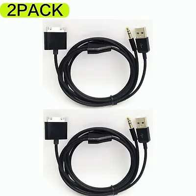 2PACK 5ft 30Pin To 3.5mm Audio AUX Cable & Usb Data Charging For IPod IPhone 3 4 • $9.10