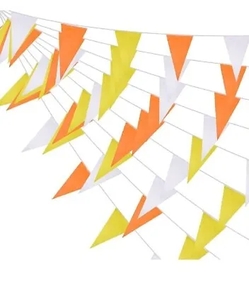 £12.99 • Buy 100m Bunting Banner, Orange+Yellow+White Large Flags Fabric Bunting Garden Party