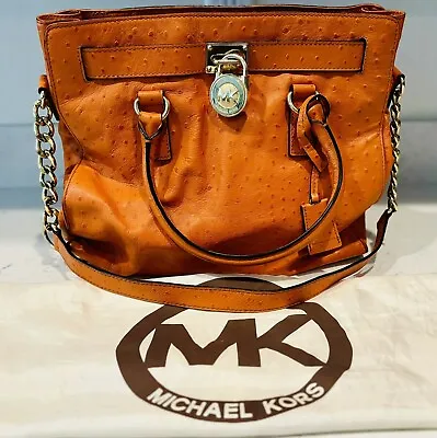 Large Michael  Kors Hamilton Ostrich Orange Handbag With Dust Bag • $99.97