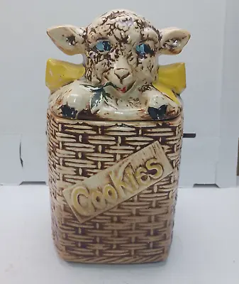 Vintage McCoy Lamb In Basketweave Cookie Jar - 1950's Pottery Basket Ceramic • $27.96