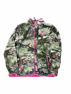 Women’s Y2K Mossy Oak Pink Camo Fleece Quarter Zip Jacket Size M • $19.95