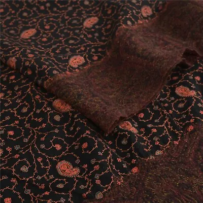 Sanskriti Vintage Long Shawl Black Handmade Woolen Suzani Work Woven Throw Stole • $52