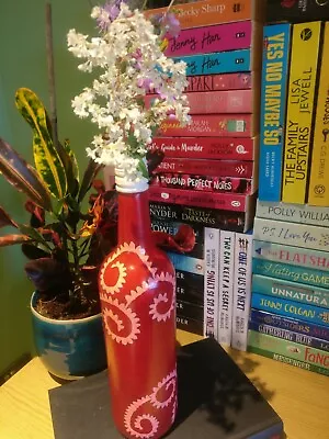 £5.50 • Buy Hand Painted Tall Glass Bottle Table Centerpiece Flower Vase Red/Pink/White