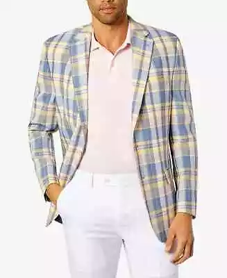 CLUB ROOM Mens Sport Coat 38S Yellow Blue Plaid Classic Fit Linen Jacket NWT 295 • $20.99