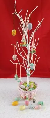 Vintage 18 Wired EasterTree In Original Box With19 Hand Painted Wooden Ornaments • $7.95