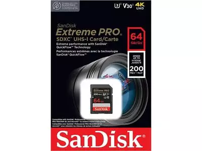 SanDisk Extreme PRO 64GB UHS-I U3 SDXC 200MB/s 4K UHD Video Memory Card SDSDXXU • $14.99