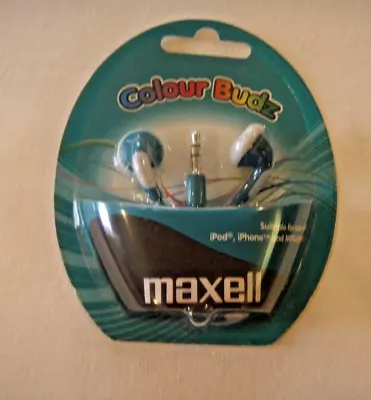 Maxell Blue Colour Budz Ear Headphones Tablet Phone MP3 Music Universal Sound • £10