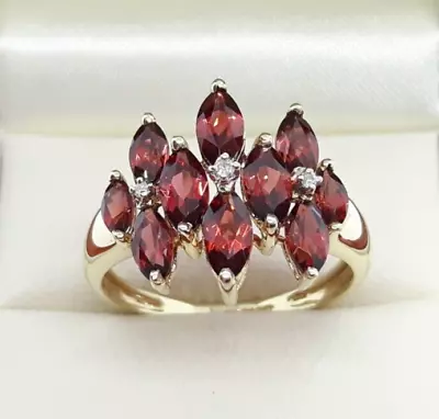 9ct Gold 2.615cts Garnet And Diamond Cluster Cocktail Ring • £235