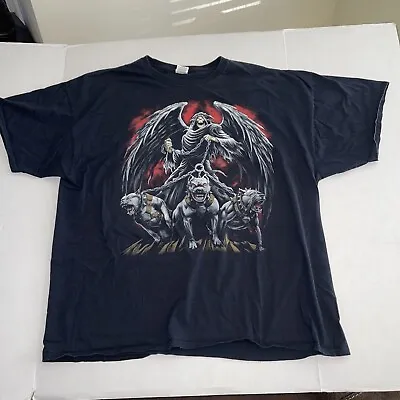 Vtg Angel Of Death Grim Reaper Pit Bull Men's Large Black Graphic T-Shirt XXXL • $19.95