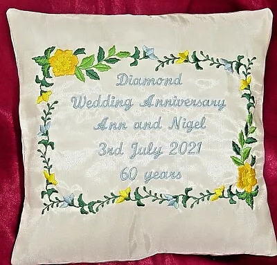 £15.99 • Buy Personalised Diamond / 60th  Wedding Anniversary Gift Embroidered Satin Cushion