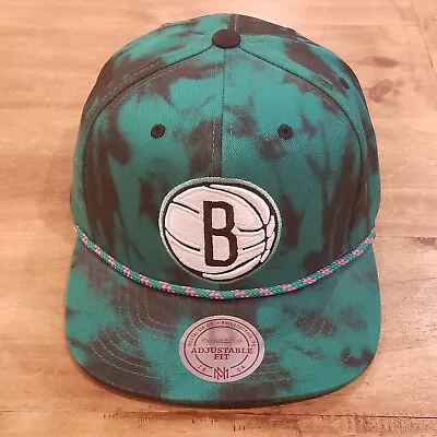 Brooklyn Nets Hat Cap Snapback Green Black AOP Mitchell & Ness Rope NBA • $22.45