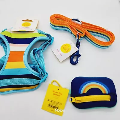 Lot Of 3 Sun Squad Summer Striped Leash Harness & Rainbow Waste Bag Size Small • $14.99