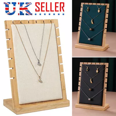 Bamboo Wood Necklace Display Stand Jewellery Board Holder Tabletop Freestanding • £7.13