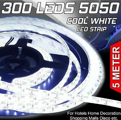 Waterproof Cool White 12V 5M 5050 SMD 300 Leds LED Strip Lights Car Boat Caravan • $27.98