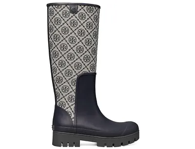 Tory Burch T Monogram Women's Size 9 Navy Blue Tall Rain Boots • $177.99